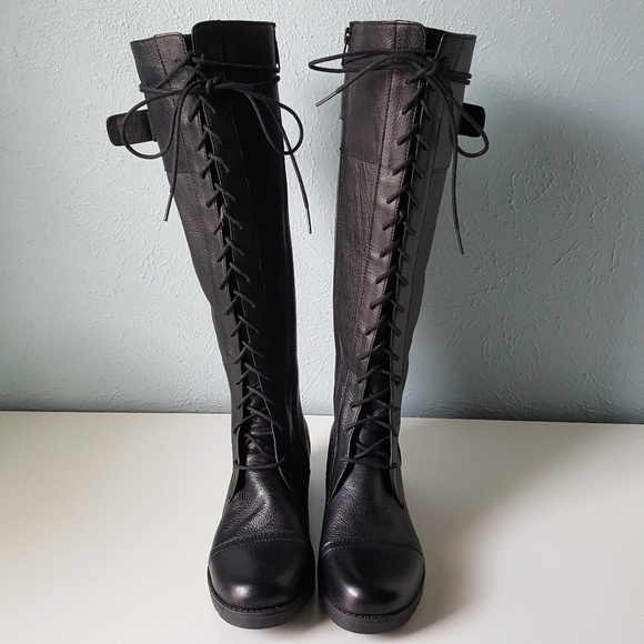 knee high leather combat boots